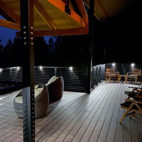 LED Deck Lights Flush Mounted into Metal Deck Railings