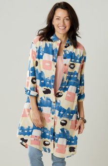 Rima Oversized Buttondown Long Shirt - Buttermilk/Multi