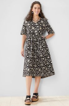 Geethali Batik Print V-Neck Knee-Length Dress - Black