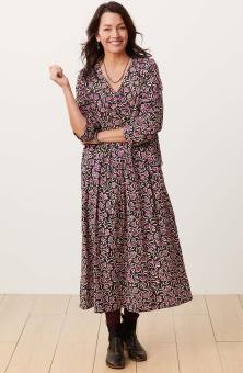 Geethali Block Print V-Neck Maxi Dress - Wood violet/Black