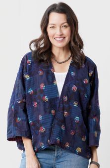 Neeta Reversible Recycled Patchwork Jacket - Navy/Fuchsia