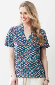 Saima Camp Shirt - Deep sea/Multi