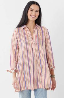 Savita Block Print Long-Sleeve Top - Stripe/Multi