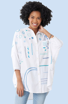 Mandvi Organic Cotton Oversized Sampler Shirt  - White/Blue