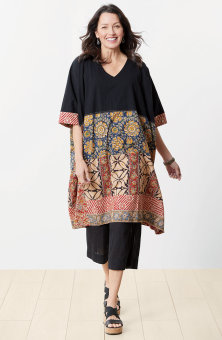 Irla Mixed Media Kaftan Dress - Black/Multi