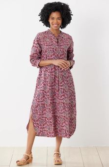 Yamini Roll-Sleeve Shirttail Kurta Dress - Beach rose