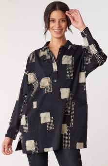 Malati Cotton Jersey Oversized Collared Tunic - Black