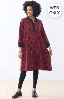 Shaima French Terry Oversized Collared Tunic - Pomegranate/Black