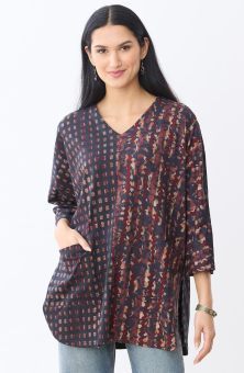 Sejal Cotton Jersey V-neck Oversized Tunic - Black/Multi