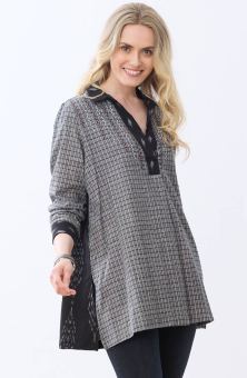 Savita Ikat Long-Sleeve Shirt - Black/Grey