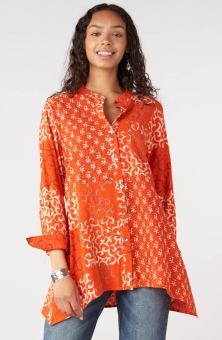 Kalpa Roll-Sleeve Handkerchief Hem Shirt - Flame