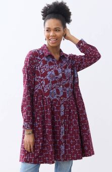 Nishika Buttondown Long-Sleeve Tunic - Radicchio/Periwinkle