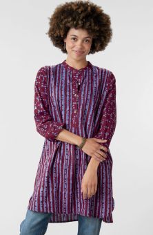 Yamini Roll-Sleeve Shirttail Kurta - Radicchio/Periwinkle