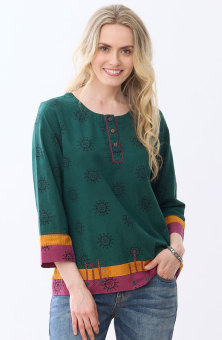 Devika Popover Henley Top - Forest/Multi