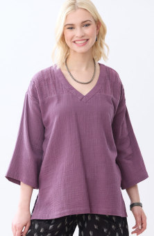 Naila Double Gauze V-Neck Tunic - Plum