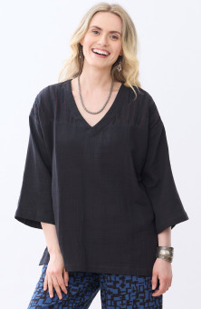 Naila Double Gauze V-Neck Tunic - Black