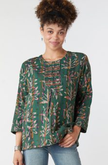 Anupa Henley Yoke Top - Forest/Multi