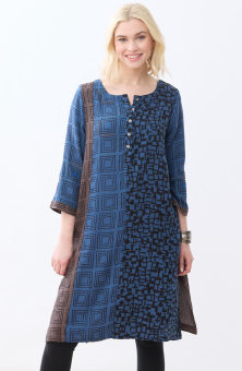 Avanti Mixed Print A-Line Kurta - Fossil/Marine