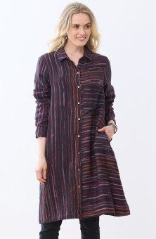 Nahila A-Line Buttondown Long Shirt - Iced plum/Black