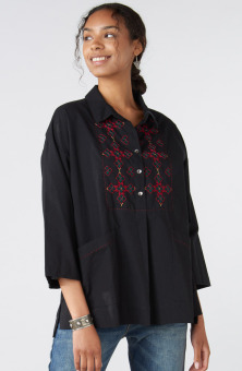 Rukhma Flare-Sleeve Organic Cotton Top - Black