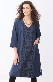 Recycled Yarn Amala 3/4-Sleeve A-Line Tunic - Dark denim