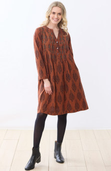 Anvita Long-Sleeve Pleated Shirtdress - Spice