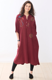 Salima Embroidered Double Gauze Kaftan - Radicchio