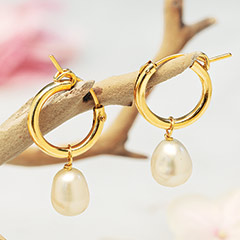 Product Image of Pearl & Gold Hoop Earrings