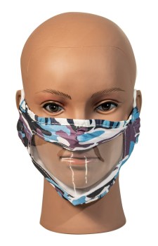 Camo Blue Reusable, Washable, Face Mask with Clear Window