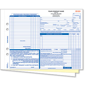 Florida Repair Order Forms 3-Part Carbonless - Design 1