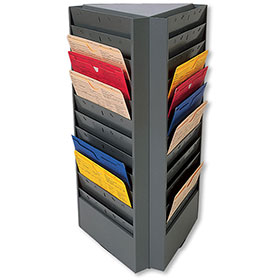 Grey 3-Sided Rotating Repair Order Racks with 36 Pockets