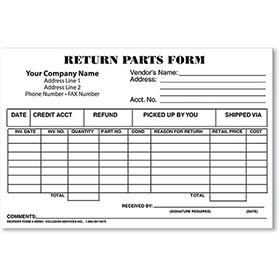 2-Part Return Parts Form