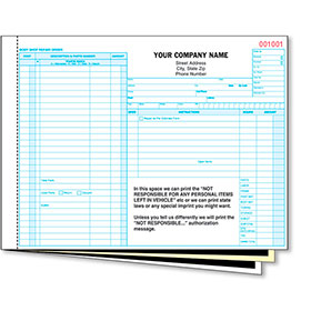 3-Part Carbon Auto Body Repair Order Form (250)