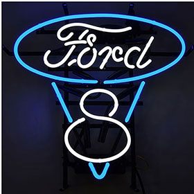 Neonetics Ford V8 Blue and White Neon Sign - 5FV8BW