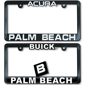 Imprinted 3D Raised Letter Dealer License Plate Frames - Black & White